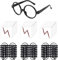 HCSUI Lot de 20 paires de lunettes de magicien avec cadre rond noir sans lentilles et 20 tatouages éclair pour Halloween St. Patrick's Day Cosplay Party Costumes Accessoires