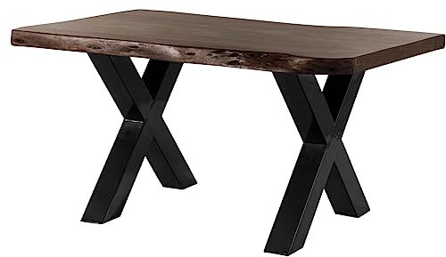 MASSIVMOEBEL24.DE | Freeform 5 Baumkantentisch aus Massivholz - Braun | 140x90 cm | Metallbeine X-Form anthrazit glänzend | aus Akazienholz | Esstisch echte Baumkante