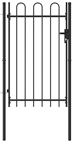 Mogou Fence Gate Single Door with Garden Rose Arch, Garden Metal Arch, Garden Climbing Plants,ed Top Steel 1x1.5 m Black