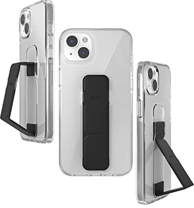 CLCKR Case Designed for iPhone 14 Plus with Phone Grip | Ultra-Thin Phone Case with Phone Stand | 6.7 Inch Clear Black | Shockproof Phone Holder with Raised Edges to Protect Your Screen/Camera