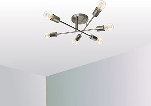 Trango 6-flg. 1012-62-8W Deckenleuchte *SKY* inkl. 6x 8Watt E27 3000K warmweiß LED-Leuchtmittel vintage Kronleuchter in Nickel matt Flurleuchte, Küchenleuchte, Deckenlampe, Wohnzimmerlampe schwenkbar