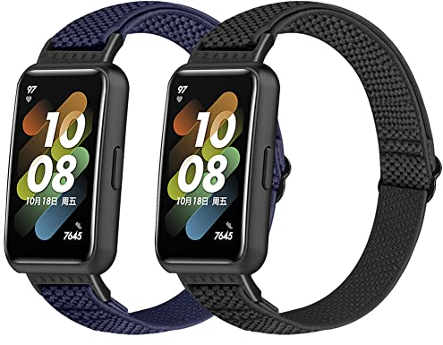 Huamanlou 2 Stück Elastisch Armband Kompatibel mit Huawei Band 7/Huawei Band 7 NFC, Nylon Verstellbarer Ersatzarmband Armbänder Sport Uhrenarmband Damen Herren