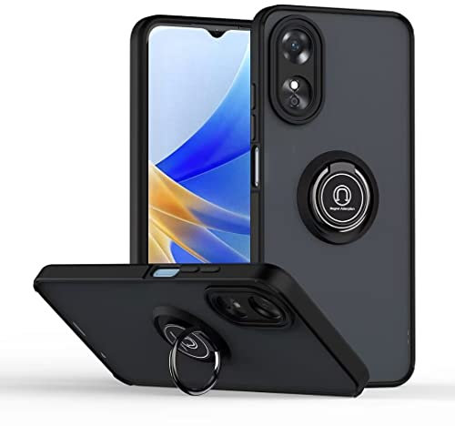 COMAKU Coque pour Oppo A17, Etui Fin et léger Absorption des Chocs Housse Mince avec Bague 360 Degrés Rotation Stand Protection Cover Bumper Case - Noir