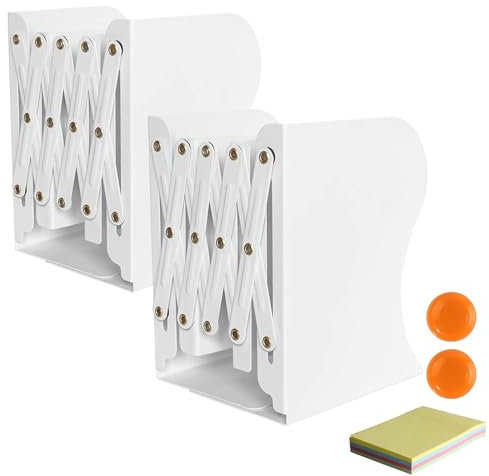 DIFIT Buchstütze, Buchstützen, Buchstütze Metall, 2 Stück Bücherhalter, Verstellbare Buchstütze, Bücherstütze für Regal, Buchstützen Metall Weiß für Schreibtisch