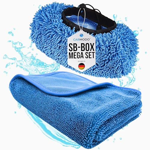 CARMODO® Mr.BOB Premium SB Waschbürstenüberzug + CARMODO Premium Trockentuch 70x50cm | Mikrofaser Autoschwamm Trockentuch Brush Cover