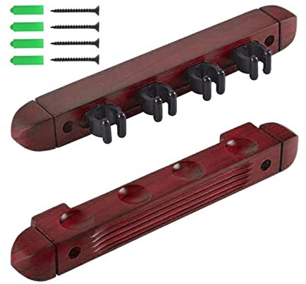 rockible Porte-Queue de Billard Porte-bâton de Billard Porte-Queue de Billard Support Mural avec 4 Clips de Queue pour Joueurs de Billard, Rouge