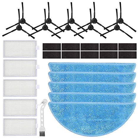 Donkivvy Parti di Ricambio HEPA Kit Spazzola Laterale per Pro V5s V5 V3 V3s Aspirapolvere Robot, 10 Spazzole Laterali, 5 Filtri HEPA, 10 Cuscinetti, 5 Panni per , 1 Spazzola per la Pulizia