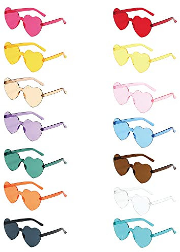 COOLEAD 14 Paare Sonnenbrille Herzform Unisex Hippie Party Brille Mode Transparent Bunte Kunststoff Sonnenbrille für Geburtstagsfeier/Strand/Karneval