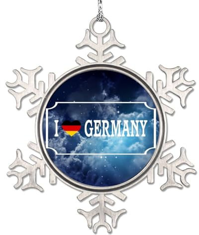 Lmmixee Deutschland-Flagge, personalisierbar, Weihnachtsschmuck 2023 I Love Germany Country City Souvenir hängende Schneeflocke Ornamente für Weihnachtsbäume Weihnachten Andenken Neujahrsgeschenke