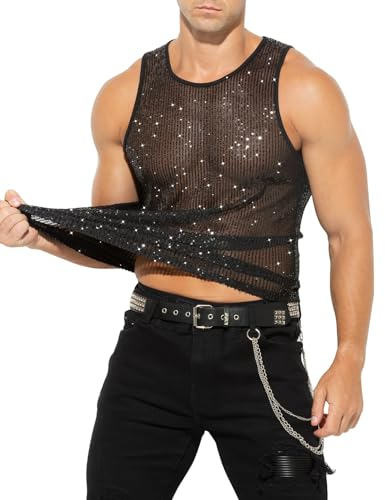 Casey Kevin Pailletten Tank Top Herren Glänzend T-Shirts Disco Party Kostüm Streetstyle Shirts ärmelloses Oberteil
