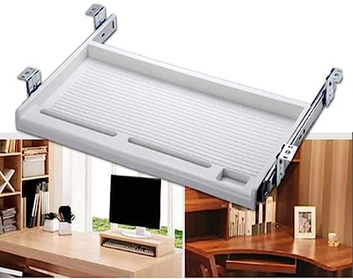 Bandeja Teclado Bajo Mesa Extraíble Blanca, Soporte Teclado Ordenador, Silencioso y Suave, Protección del Medio Ambiente y Seguridad, Fuerte Capacidad de Carga