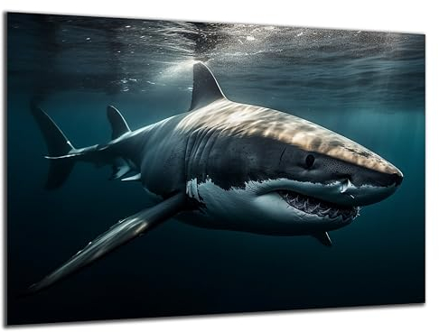 DARO Design - Wand-Bild 6mm HDF 84x56 cm Unterwasser Hai - Wand-Deko Bilder Wohnzimmer
