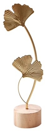 AINIUNIU Kreative Ginkgoblatt Statue Deko Statue, Metall Ginkgo-Blatt-Desktop-Dekoration, Moderne Blattskulptur Handcrafted Kunst Statue für Home Wohnzimmer Schlafzimmer Office Flurtisch (Gold)