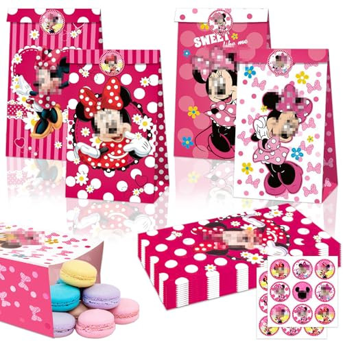 Mini Geschenktüten Maus- 12Pcs Papiertüten mit 18 Aufkleber Sticker Kinder Party Geschenktüte Mitgebsel Kindergeburtstag Candy Bar Süßigkeiten Tüten Halloween Geschenken Giveaways Party Bags Supplies
