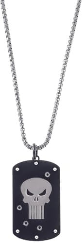 Marvel Punisher Halskette Edelstahl Dog Tag Anhänger für Kinder, Länge 56cm