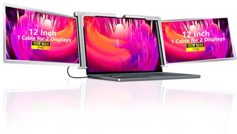 Sunydog 12-Zoll-Laptop-Erweiterungsbildschirm FHD Tragbarer Tri-Screen-Monitor mit 1 Kabel für 2 Displays für Windows, MacOS für 13,3-16,5-Zoll-Laptops