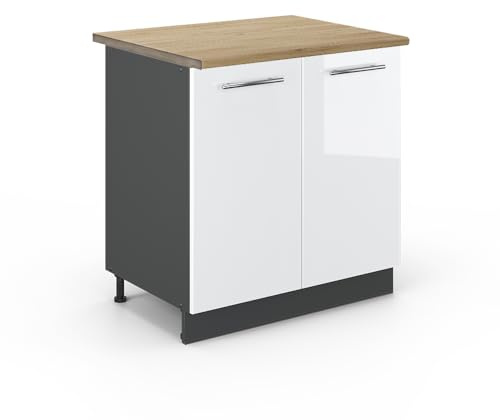 Vicco Küchenunterschrank Fame-Line, Weiß Hochglanz/Anthrazit 80 cm