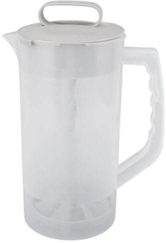 Beverage Mixing Pitcher, Reusable Plastic Water Pitcher with Lid and Easy Pour Spout Drink Pitcher with Mixer Plunger Angled Blades