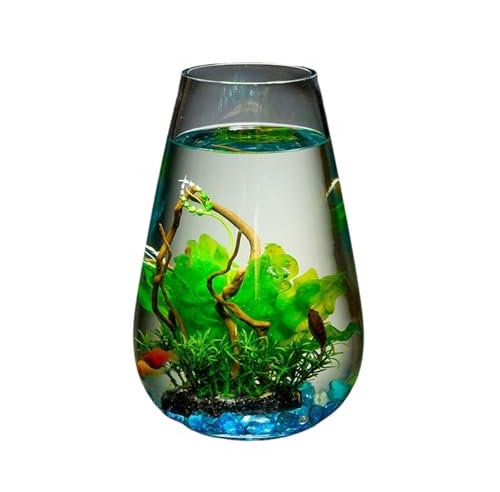 Acuario Cilindro de Tanque de Peces de Vidrio Grande, pecera de Escritorio, Acuario pequeño, Adornos de Paisaje acuático, jarrón de Escritorio de Vidrio Transparente Pecera