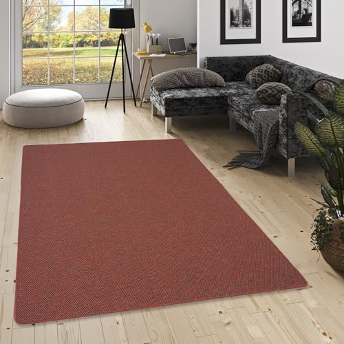 Hochwertiger Flachgewebe Teppich Rot Meliert aus 100% Polypropylen - Robust, Strapazierfähig und Pflegeleicht, in vielen Farben und Größen erhältlich, Ideal für Wohnzimmer, Esszimmer und Flur