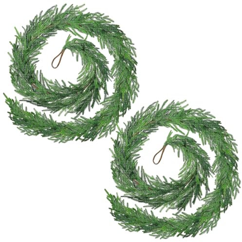 Tannengirlande Künstlich Wie Echt 3.6m/12ft 2 Stück Weihnachtsgirlande Grün Kunststanne Kunststoff Spritzguss-Verfahren PE Girlande Weihnachten Türgirlande Weihnachtsdeko für Outdoor Indoor
