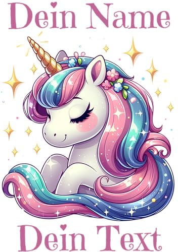 Bügelbild Einhorn Wunschnamen Wunschtext Bügelfolie Name zum Aufbügeln Flicken zum selber Aufbügeln Transferfolie Geburtstag Geschenk für Textilien verschiede Größen T-Shirt selbst gestalten
