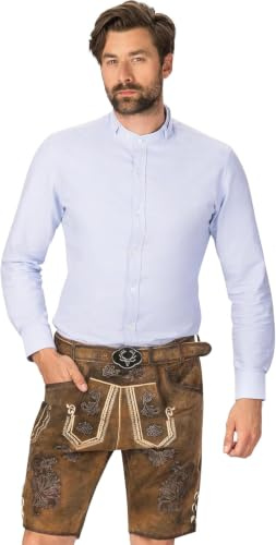 Wiesnstern Lederhose Ludwig – Trachtenlederhose Herren, Oktoberfest | Handgefertigte Herren Lederhose aus 100 % Wildleder mit echten Hornknöpfen, Stickerei und verstellbarem Bundsystem