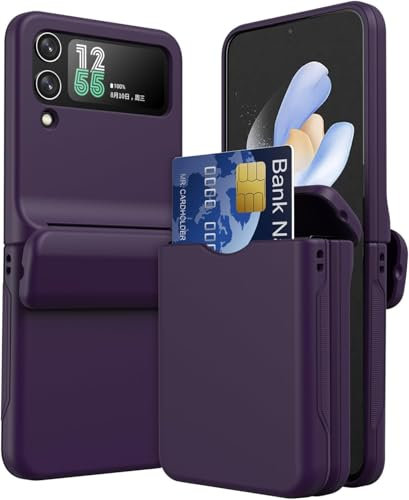 Amulent Case For Galaxy Z Flip 3 purple Cover with Card Holder – Shockproof Slim Protective Phone Cover with Hinge Protection, Wallet Slot, Hard Shell, Non-Slip Grip for Samsung Galaxy Z Flip 3 (2021)