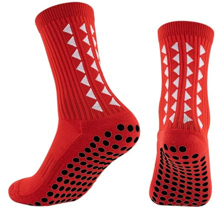 Onperpoe Anti-slip Grip Socks, Grip Socks Football with Rubber Dots, Soft and Breathable Anti Slip Socks Football Socks for Men Women Football Basketball Hockey Sports (Red)