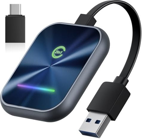 KUKIHO Version 2025 Carplay Wireless Adapter, Android Auto Wireless Adapter, Wireless 2 in 1 wandelt verdrahtete Android Auto/Carplay in drahtlos um, geeignet für Autos mit Android Auto und Carplay