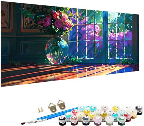 Numéro d’Art petit format – Loisir créatif Fleur Kit de peinture par numéros – Activité détente et créative Vase – Version française 3 Pinceaux et Peintures Acryliques Peinture NuméRo 60x120cm W-U9