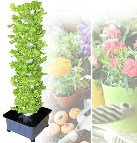 PTSZNGS 15 Floors 45 Holes Hydroponics Tower Set, Vertical Aquaponics Tower Set, Farm Greenhouse Hydroponic Grow, Aquaponics Growing, for Indoor Herbs, for Enthusiasts