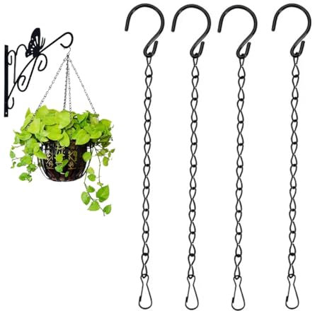 OUDQFCJ 4 Stück Blumenampel Ketten 50cm Metallkette für Hängepflanztopf Hängepflanze Blumentöpfe Vögel Laternen Innen Außen Schwarz