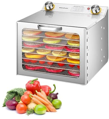Essiccatore Alimentare Acciaio Inox 6/8/12/18 Vassoi con Timer 24 Ore e Controllo della Temperatura 30-90°C,8F