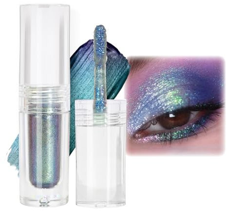 Flüssige Chamäleon Lidschatten, Metallischer Glitter Liquid Eyeshadow, Langanhaltend & Wasserfest Doppelte Farbe Lidschatten, Holografische & Multichrome Augen Make Up, Fantastischer Farbwechseleffekt