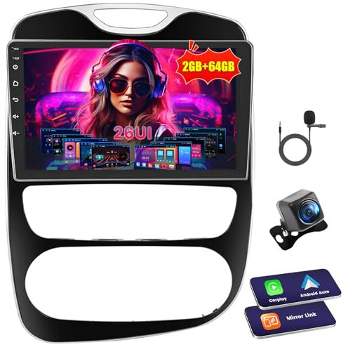 Inefala Radio Coche Bluetooth para Renault Clio 2013-2018, 2G+64G, Wireless Carplay & Android Auto, 10 Touchscreen, GPS/WiFi/USB/RDS/FM Cámara Trasera Mic