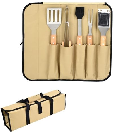 6-in-1 BBQ Tools Set Extra Thick Stainless Steel Grill Tool Set with Storage Bag, Wooden Handle Long Handle Insulated and Heat-Resistant Barbecue Utensil Set for Outdoor BBQ, BBQ Kit for Men and Women