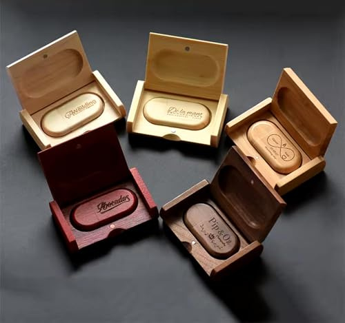 A Plus 5er-Set Holz USB-Sticks aus Bambus, Eiche, Ahorn, Nussbaum & Mahagoni in Premium Holzbox | Laser-Gravur möglich | Elegantes Firmengeschenk (16, GB)