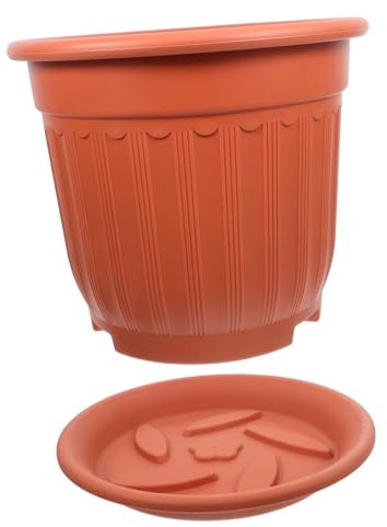 BESTonZON Pot De Fleurs Plastique Imitation Terre Cuite avec Plateau Pot De Plantes Intérieur Et Balcon Design Simple pour Et Fleurs Couleur Terre Cuite Rouge