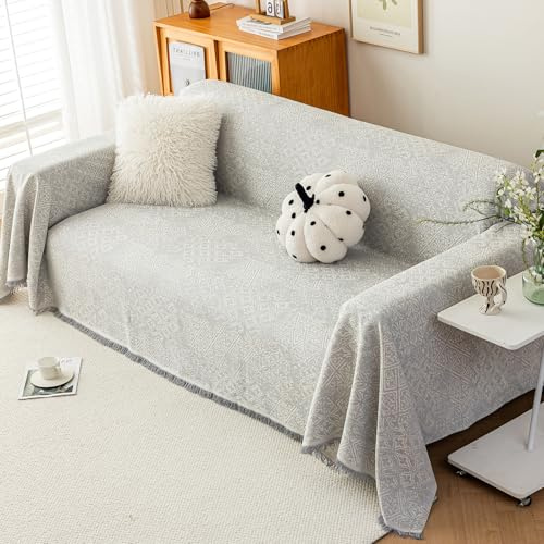 DeepDream Sofa Überzug 1/2/3/4 Sitzer, Chenille Sofaüberwurf Waschbar L Form Sektionssofa, Couch Überzug Sofa Überwurfdecke Futonbezug für Haustiere Kinder, 180 x 340cm, B Grau