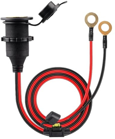 12V/24V Car Cigarette Lighter Socket High Power Fixed Car Plug Adapter | Waterproof Fused Extension Cable 2.5mm² 20A Cars Socket 13AWG Extension Cable with Eyelet Terminals for Vehicle Marine