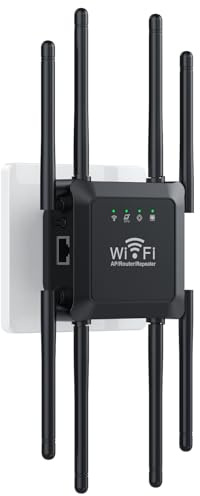Répéteur WiFi Puissant 1200Mbps - Amplificateur de Signal 8 Antennes,Coupure 1000 m²,Rj45,WPS,3 Modes (Repeteur/Routeur/AP) - WiFi Extender pour Maison & Bureau (Noir)