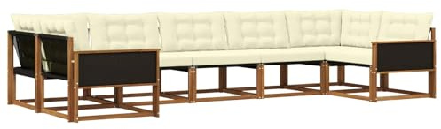 vidaXL Outdoor-Sofagarnitur mit Kissen 7 pcs Natur und Creme, Elegantes Garten-Sofa, modernes Outdoor-Sofa, robuste Lounge-Möbel für gemütliche Treffen
