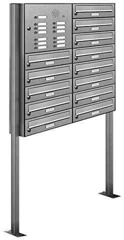 AL Briefkastensysteme 13er Edelstahl Standbriefkasten mit Klingel rostfrei als 13 Fach Briefkastenanlage in Postkasten Briefkasten Design modern