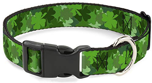Buckle-Down St. Pat's Hundehalsband, gestapeltes Kleeblatt, Kunststoff, Größe L, 38,1–66 cm