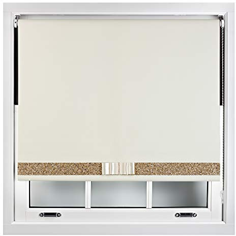 FURNISHED Blackout Roller Blinds Decorative Glitter Fabric & Bow - Trimmable - Cream 210W x 165H cm