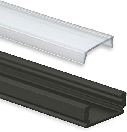 INNOVATE 2 m LED Schiene - Aluminium Profil - Aluprofil für LED Stripes/Streifen - LED Kanal - ALU Leiste - Abmessung: 2000mm x 17mm x 7mm (Alu Profil schwarz inkl. klarer Abdeckung für LED Stripe)