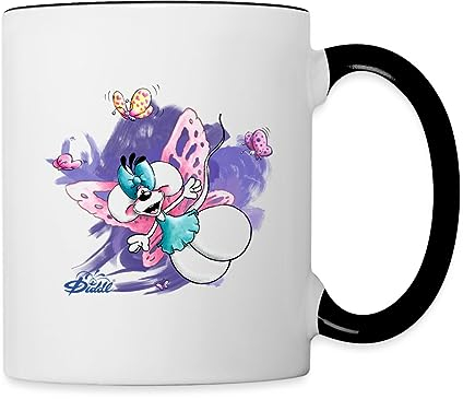 Spreadshirt Diddl Diddlina Mit Schmetterlingsflügeln Tasse Zweifarbig, One size, Weiß/Schwarz