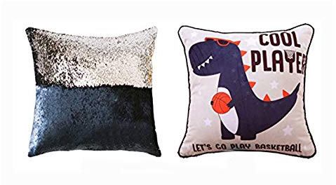 Meaning4 wendbar Sequins Mermaid Kissenbezug, Navy and Silver Dinosaur Football, 40CM×40CM (16in×16in) no insert