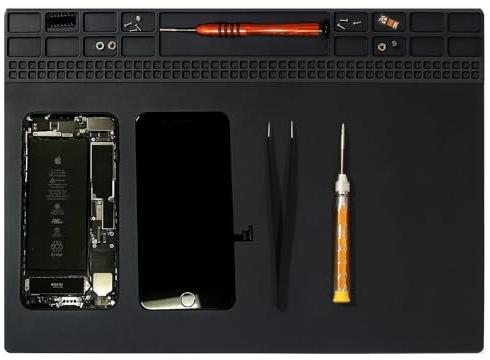 Lötmatte, Premium magnetische Silikon-matte, hitzebeständig bis 500 °C, Elektronik-Matte für Handy, Laptop, Computer, Lötstation, , 34,8 x 24,8 cm, schwarz